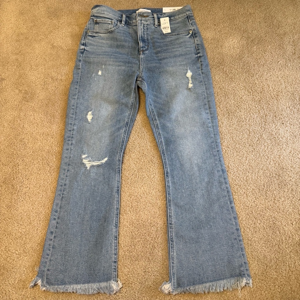 NWT LOFT High Waist Flare Crop Denim Wide Leg Jeans